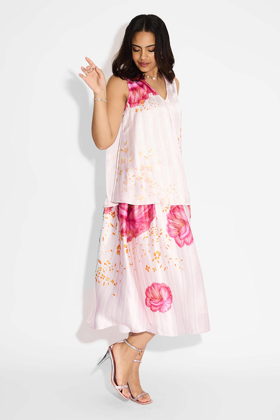 Ivory Floral Striped Printed Top