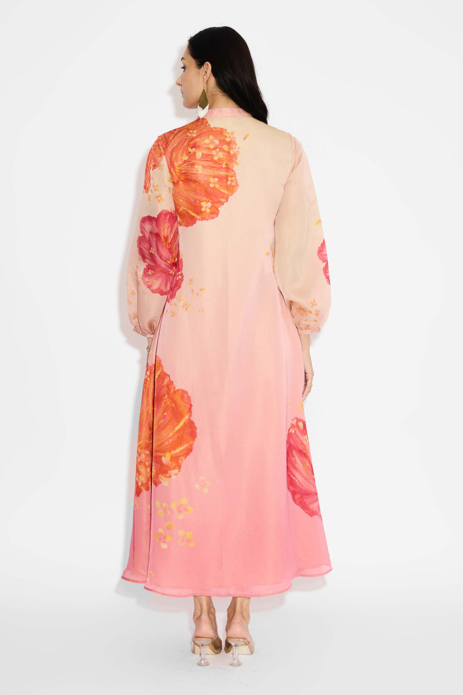 Pink Ombre Floral Printed Long Dress