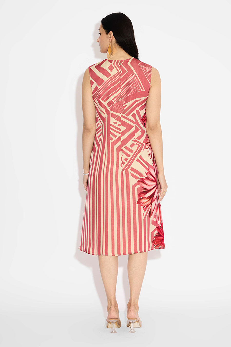 Beige & Pink Floral Striped Dress