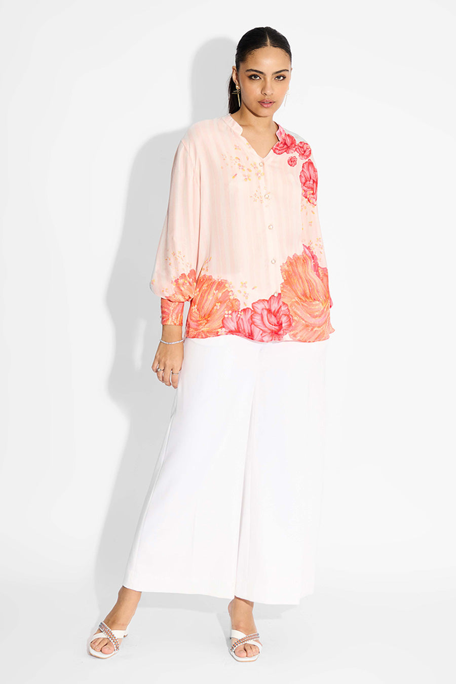 Misty Rose Floral Striped Shirt