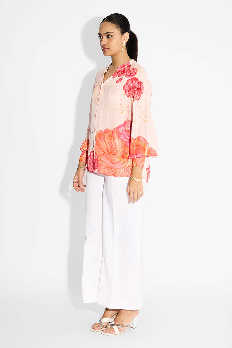 Misty Rose Floral Striped Shirt