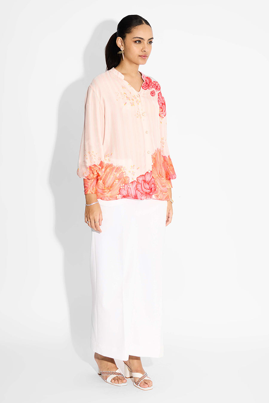 Misty Rose Floral Striped Shirt