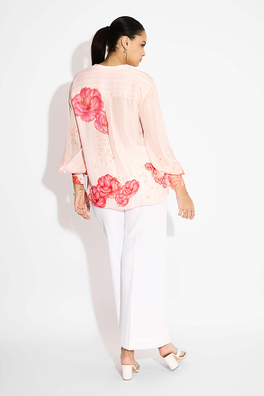 Misty Rose Floral Striped Shirt