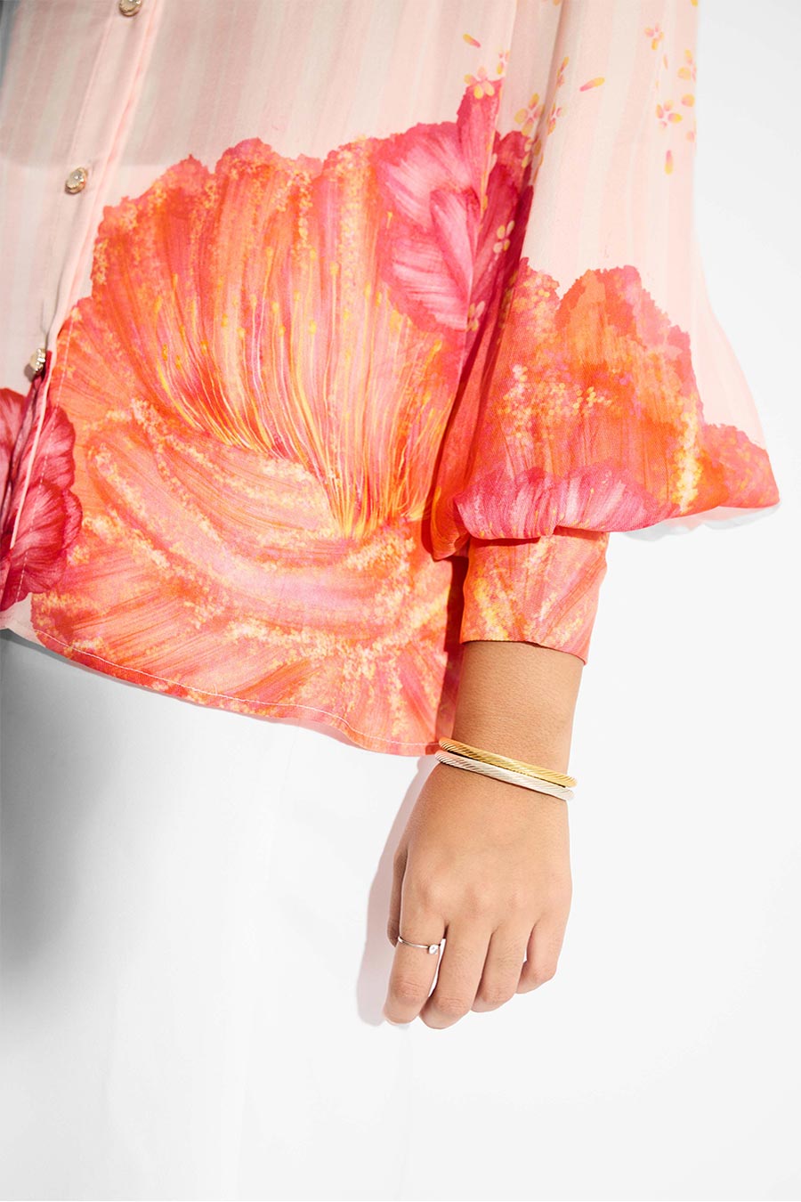 Misty Rose Floral Striped Shirt