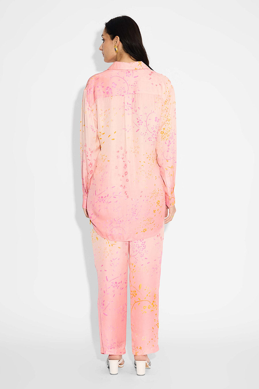 Pink Ombre Floral Printed Shirt & Pant Co-Ord Set