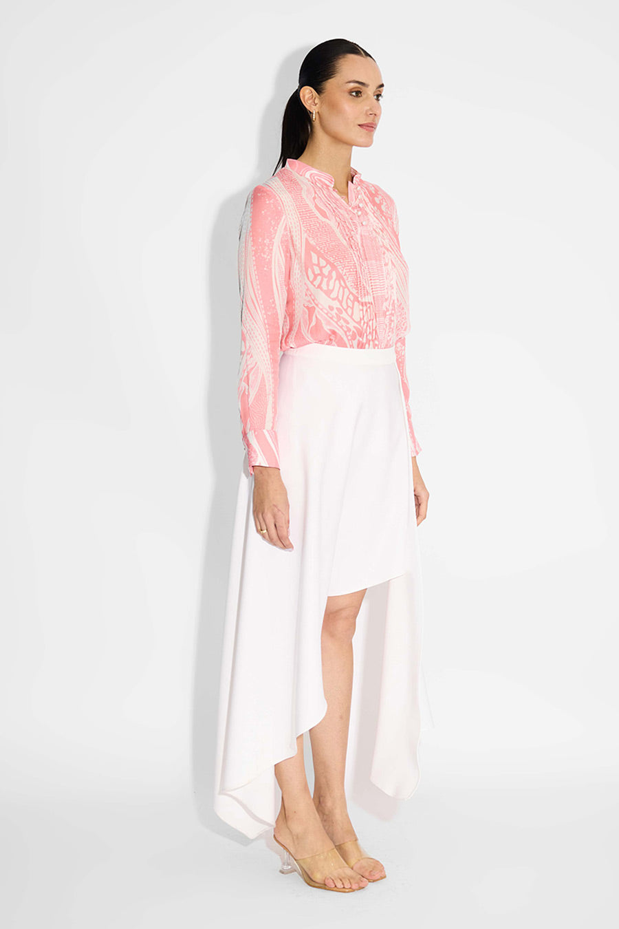 Pink Printed Pintuck Shirt