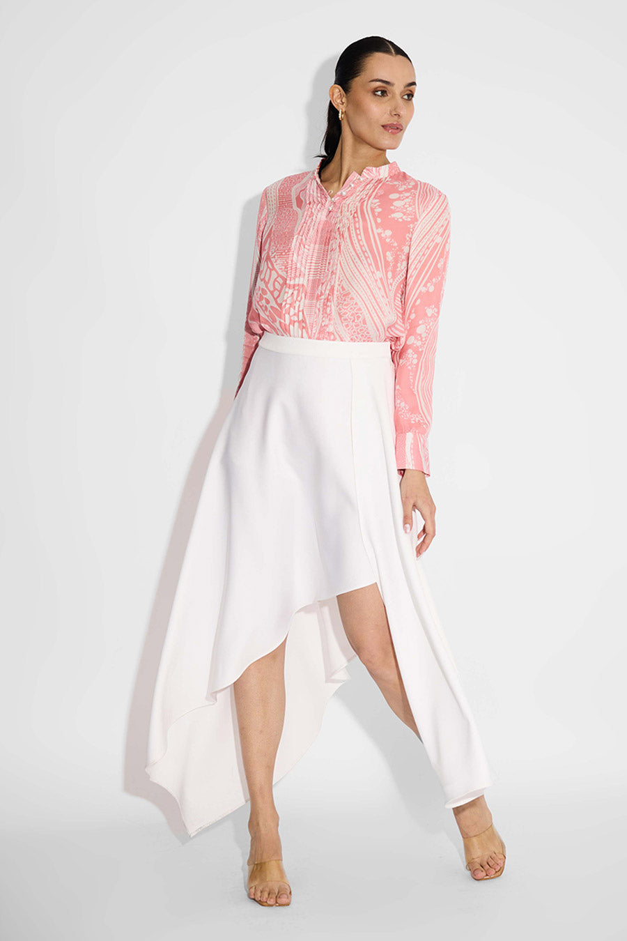 Pink Printed Pintuck Shirt