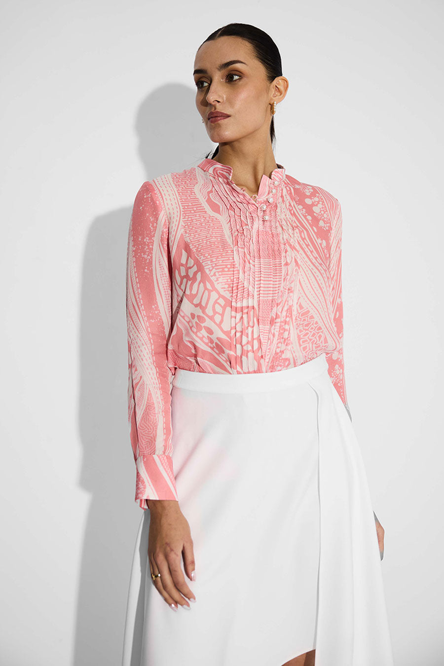 Pink Printed Pintuck Shirt