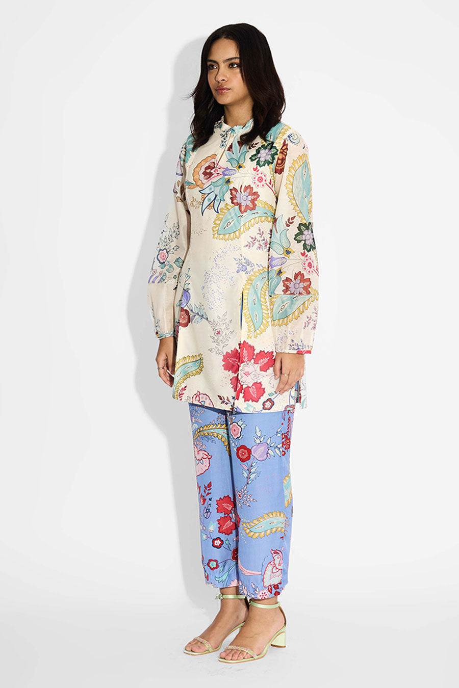 Ivory Chintz Printed Double-Slit Kurta