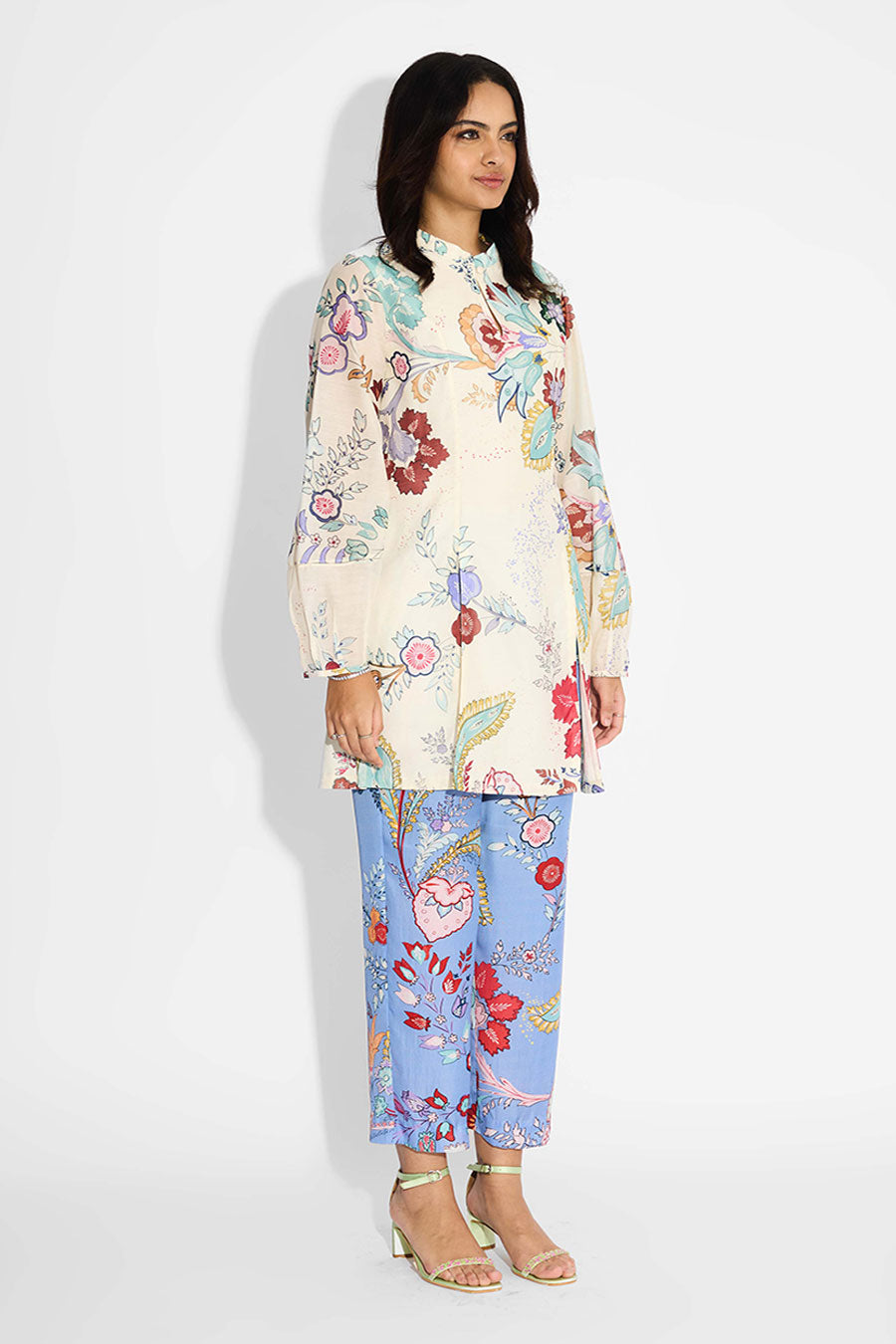 Ivory Chintz Printed Double-Slit Kurta