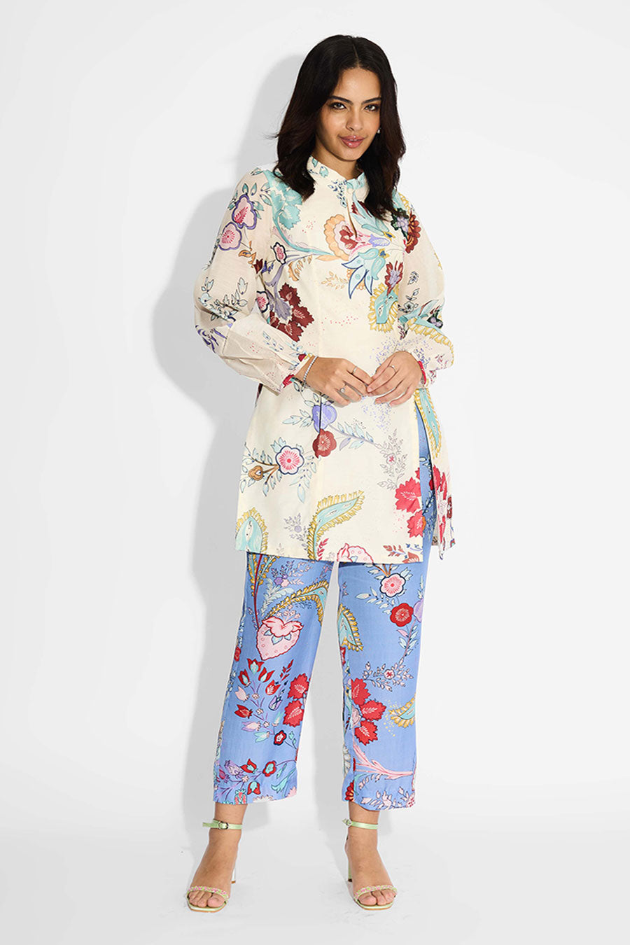 Ivory Chintz Printed Double-Slit Kurta