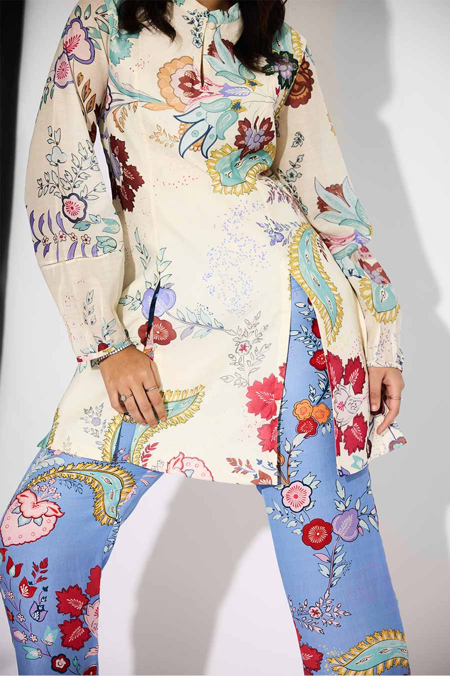Ivory Chintz Printed Double-Slit Kurta