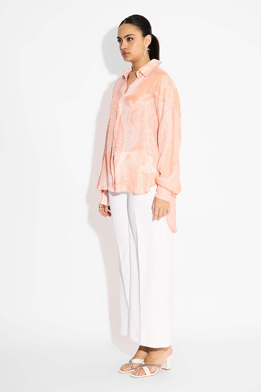 Peach Printed High-Low Shirt