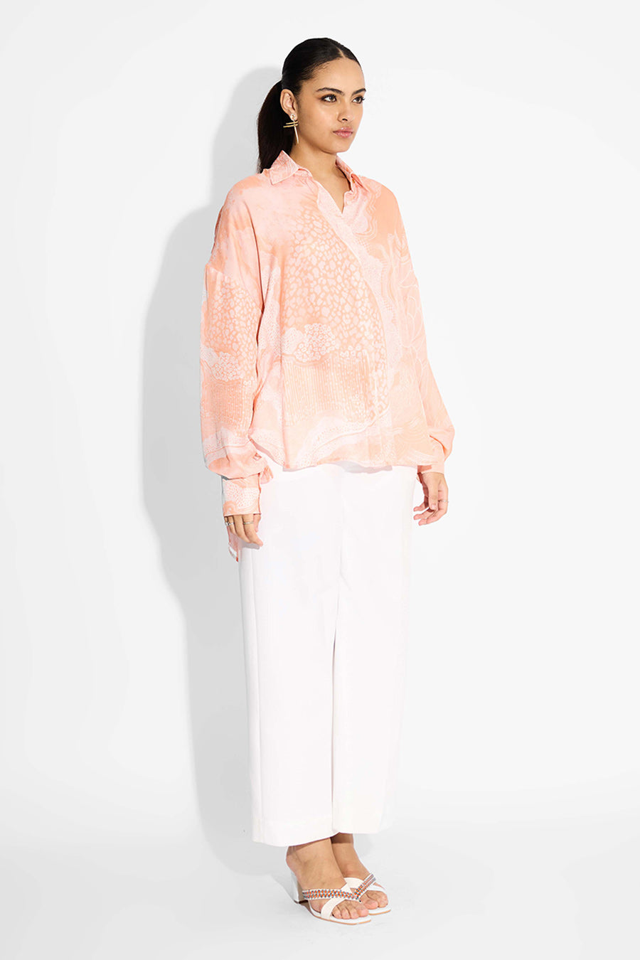 Peach Printed High-Low Shirt