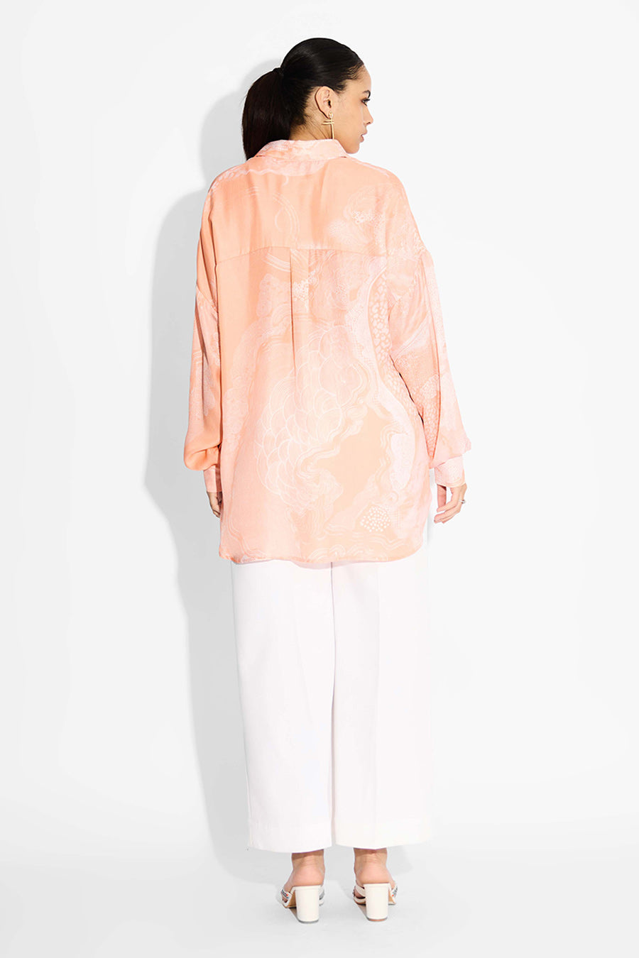 Peach Printed High-Low Shirt