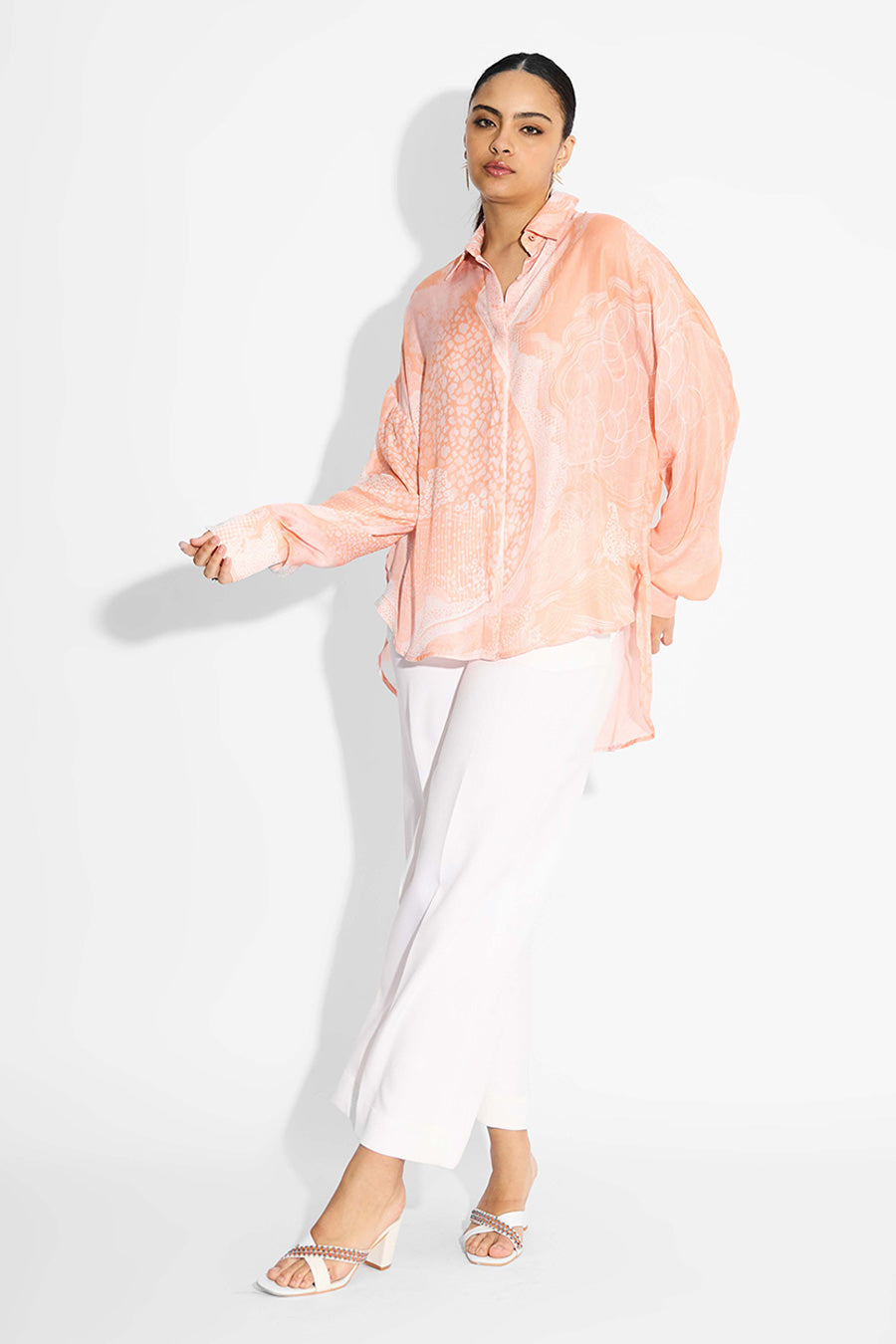 Peach Printed High-Low Shirt