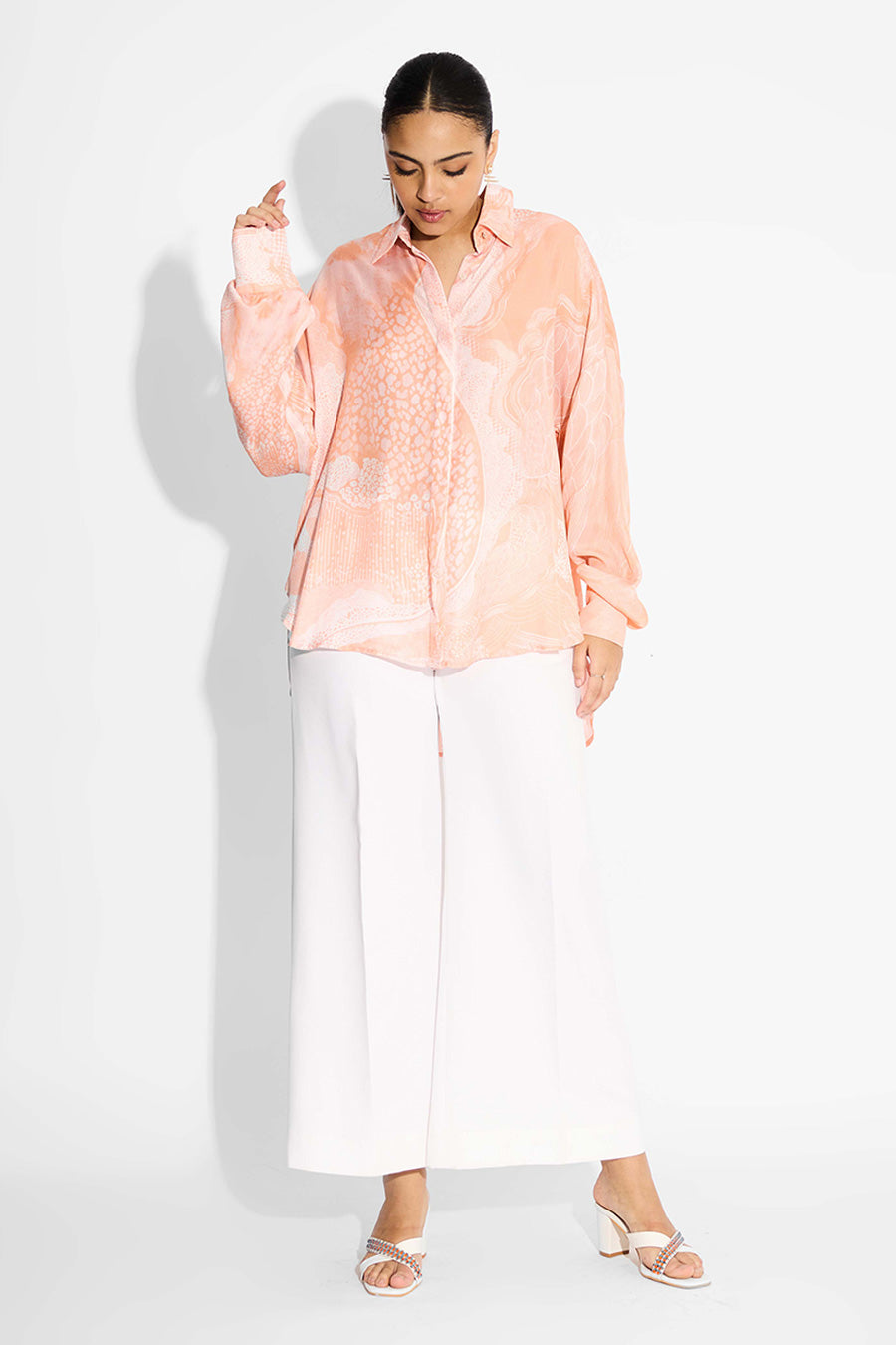 Peach Printed High-Low Shirt