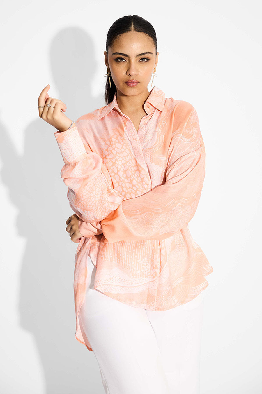 Peach Printed High-Low Shirt
