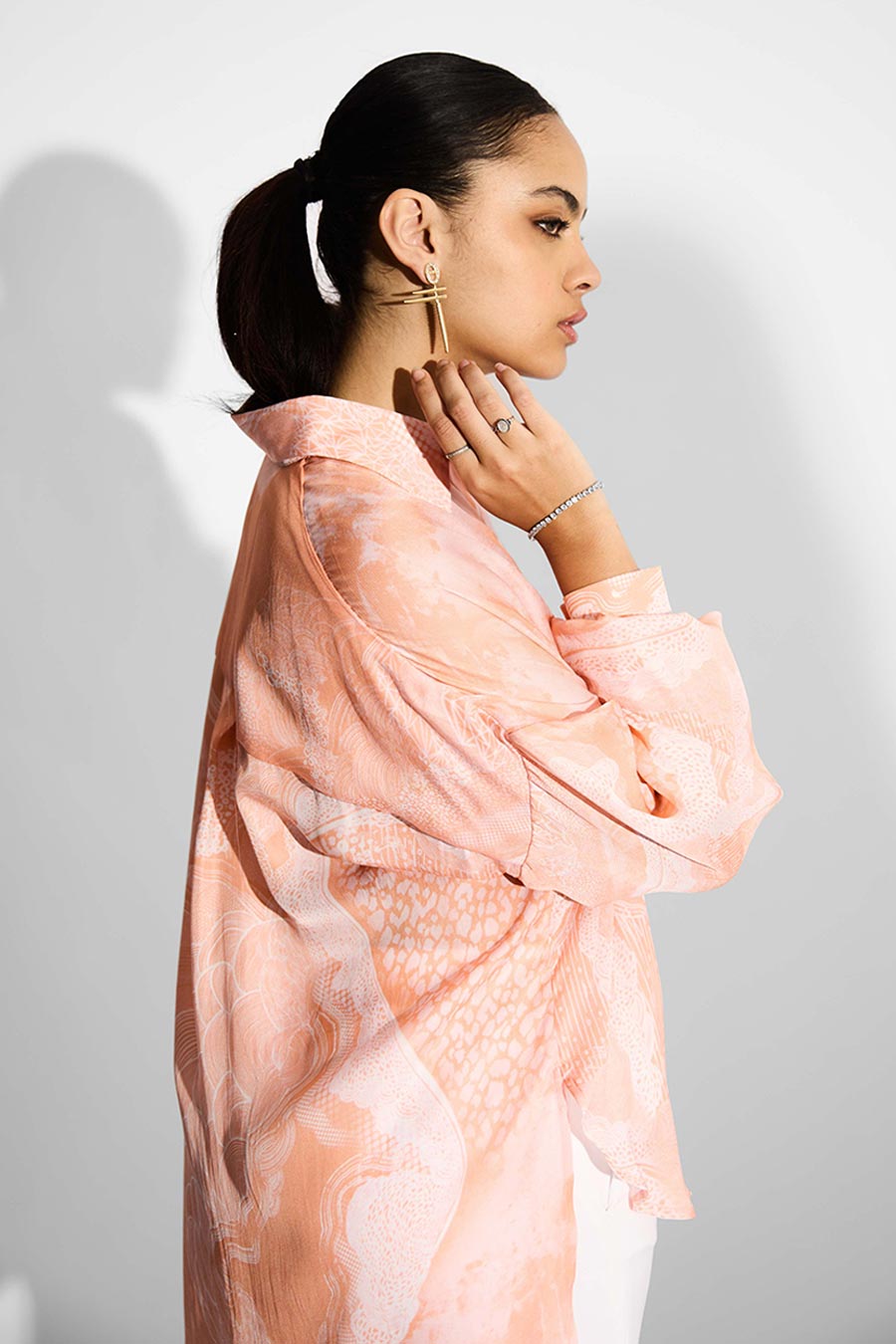 Peach Printed High-Low Shirt