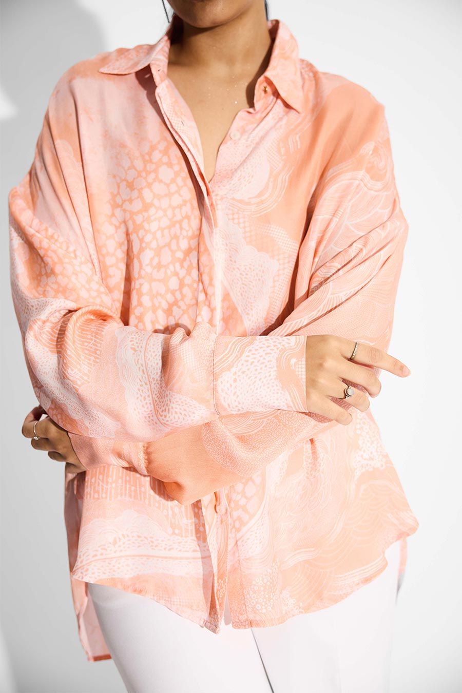 Peach Printed High-Low Shirt