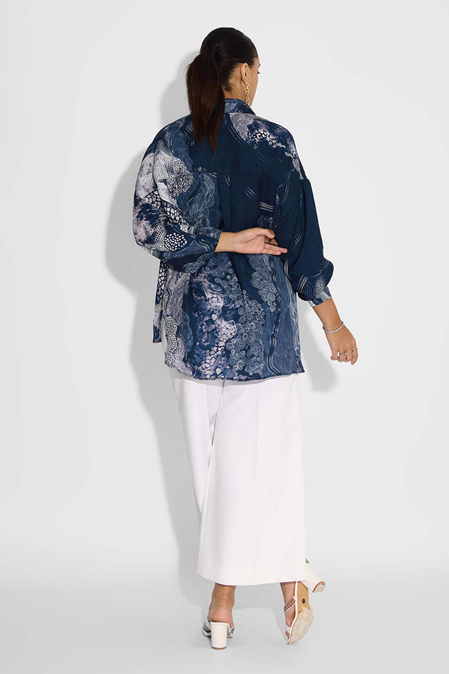 Blue Printed High-Low Shirt