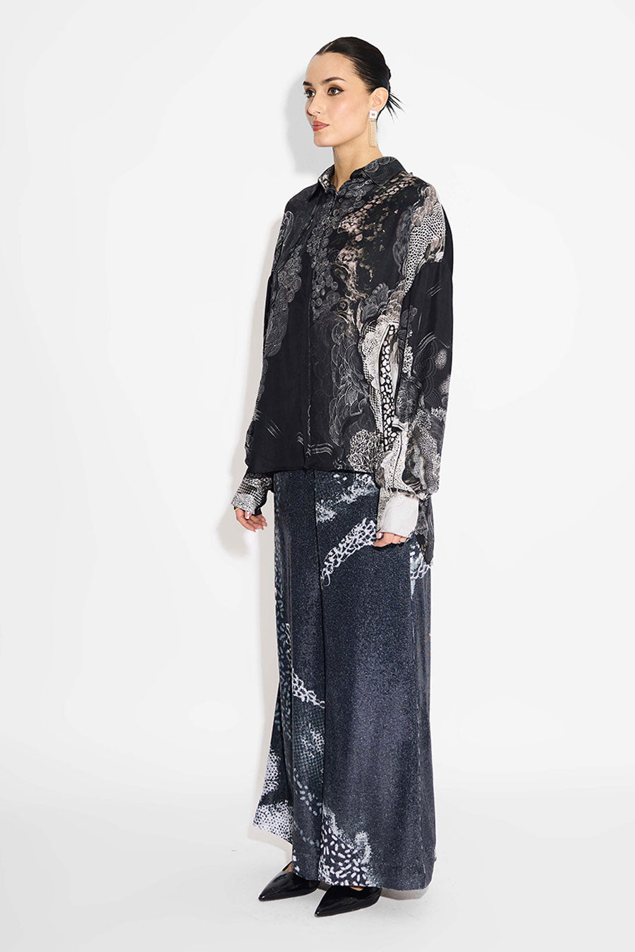 Black Printed High-Low Shirt
