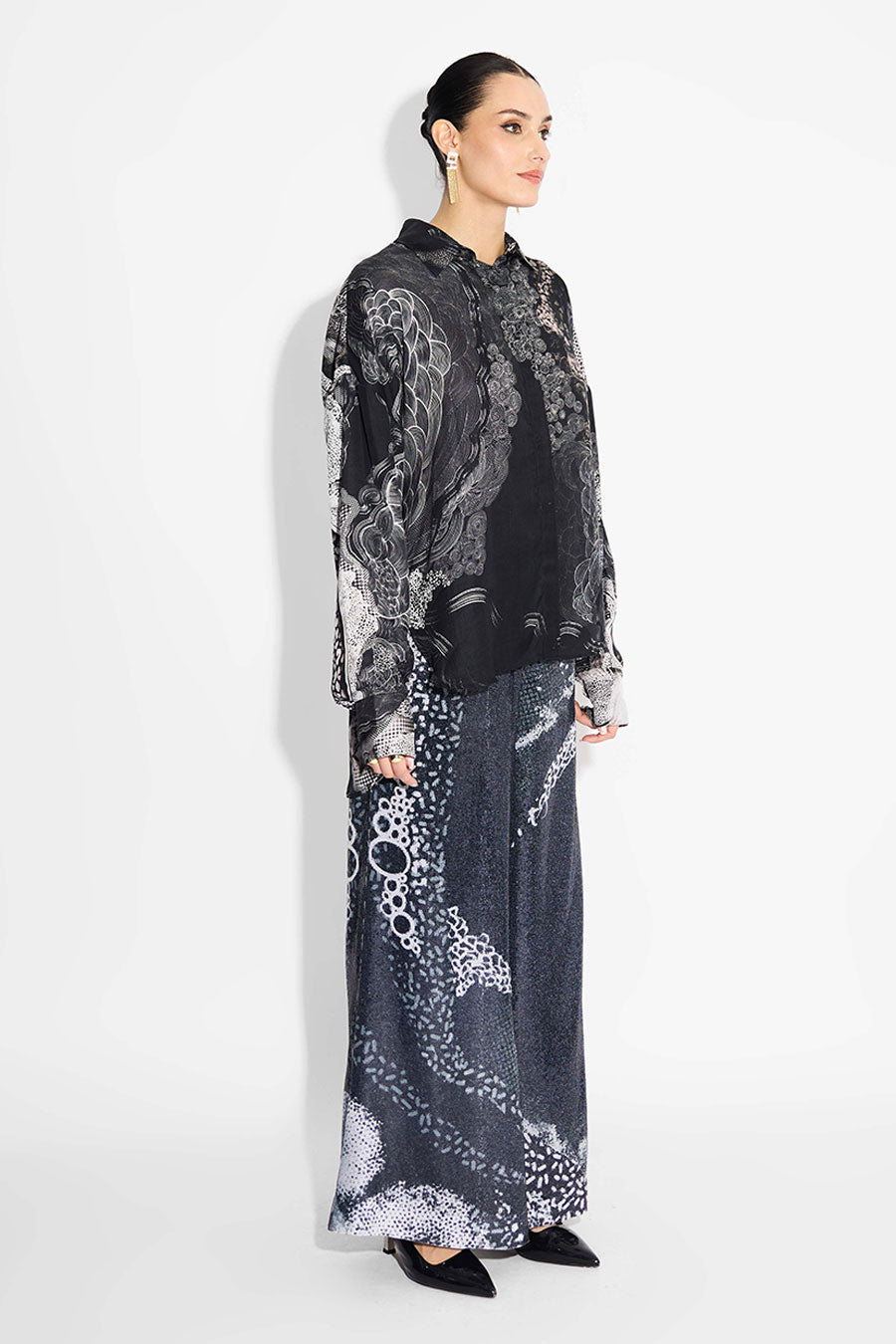 Black Printed High-Low Shirt