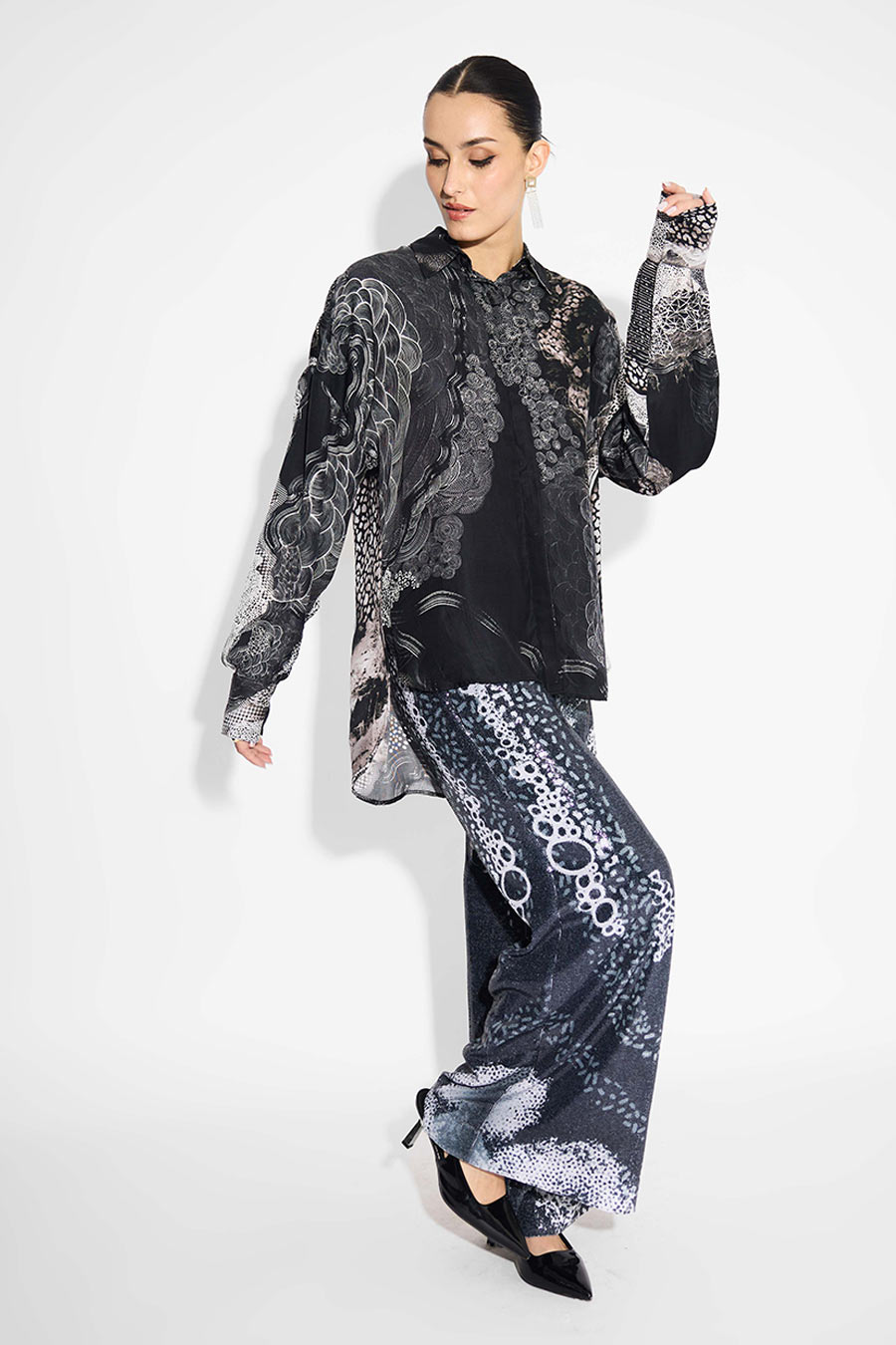 Black Printed High-Low Shirt