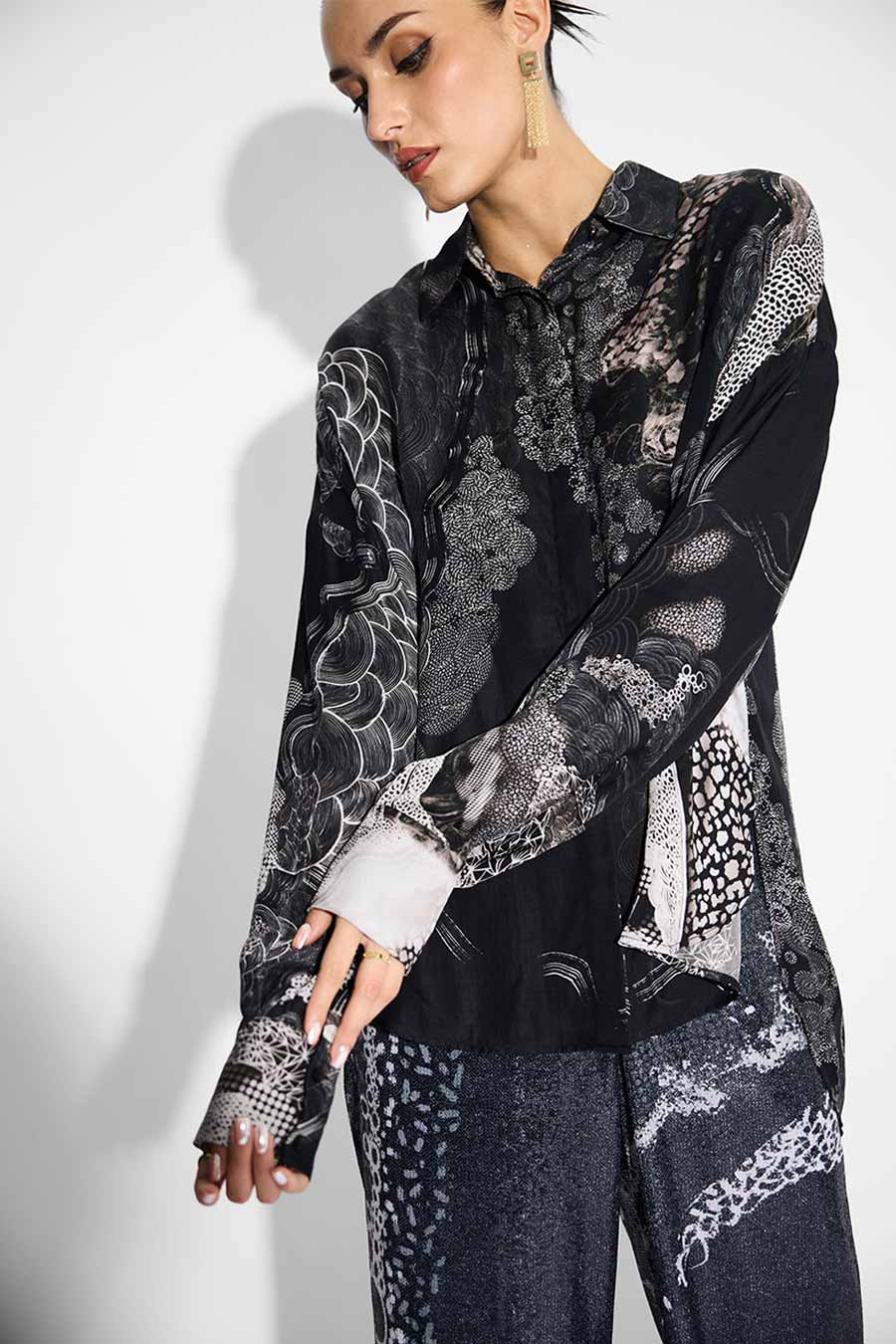 Black Printed High-Low Shirt