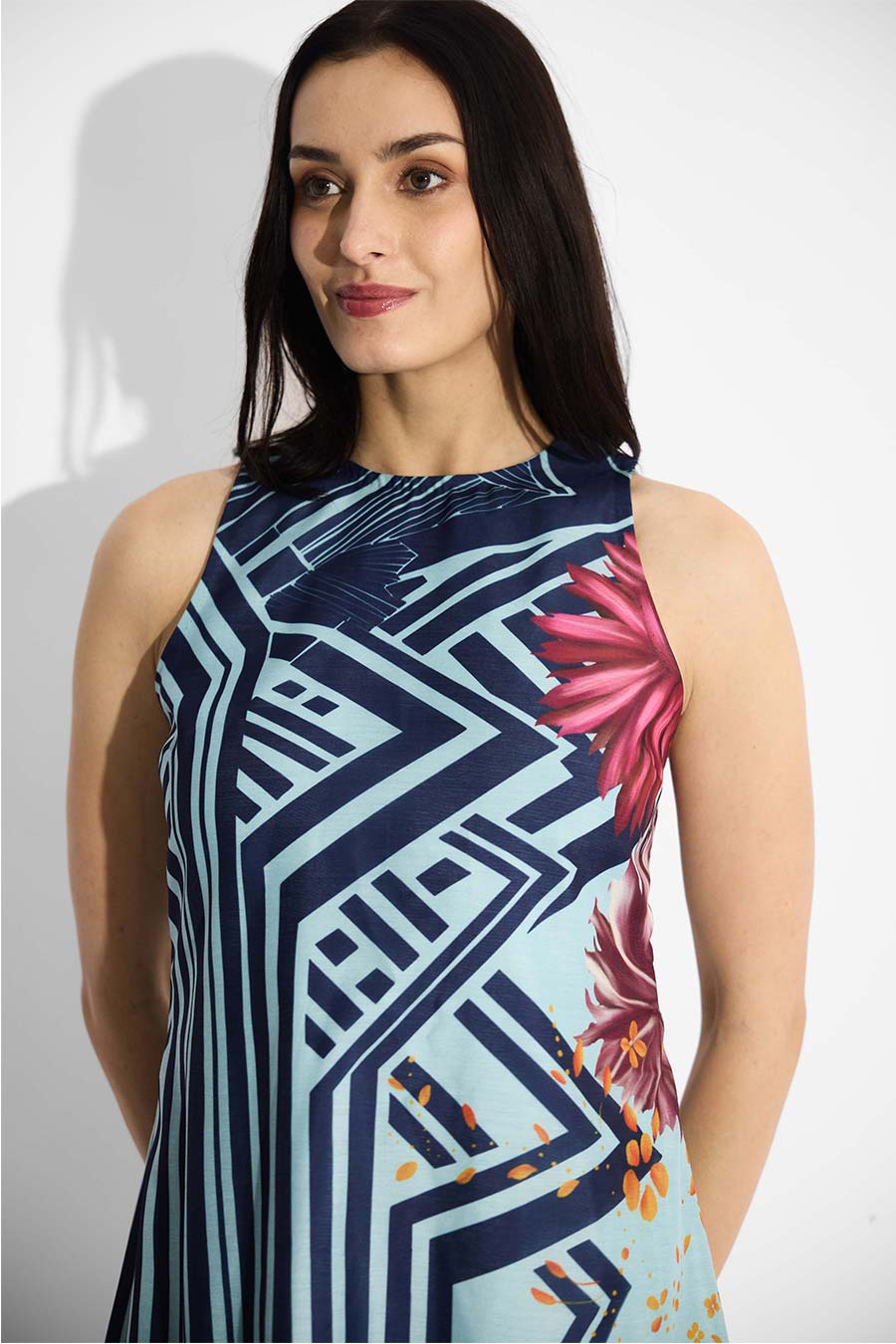 Blue Floral Striped Shift Dress