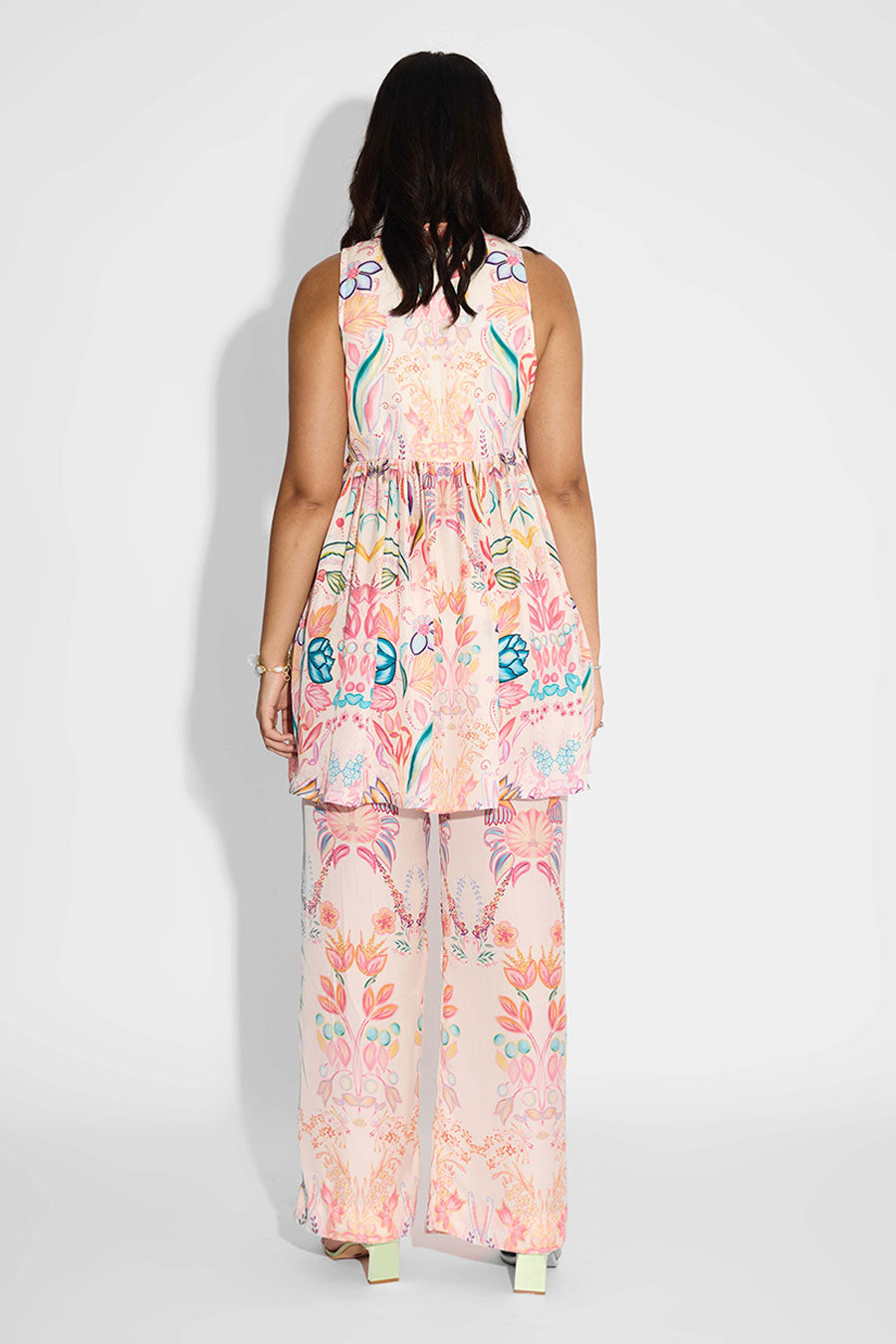 Pink Floral Printed Peplum Top & Pant Co-Ord Set