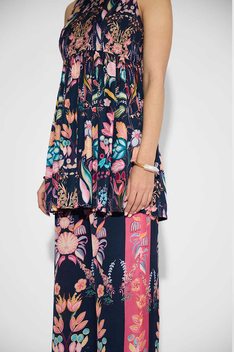 Blue Floral Printed Peplum Top & Pant Co-Ord Set