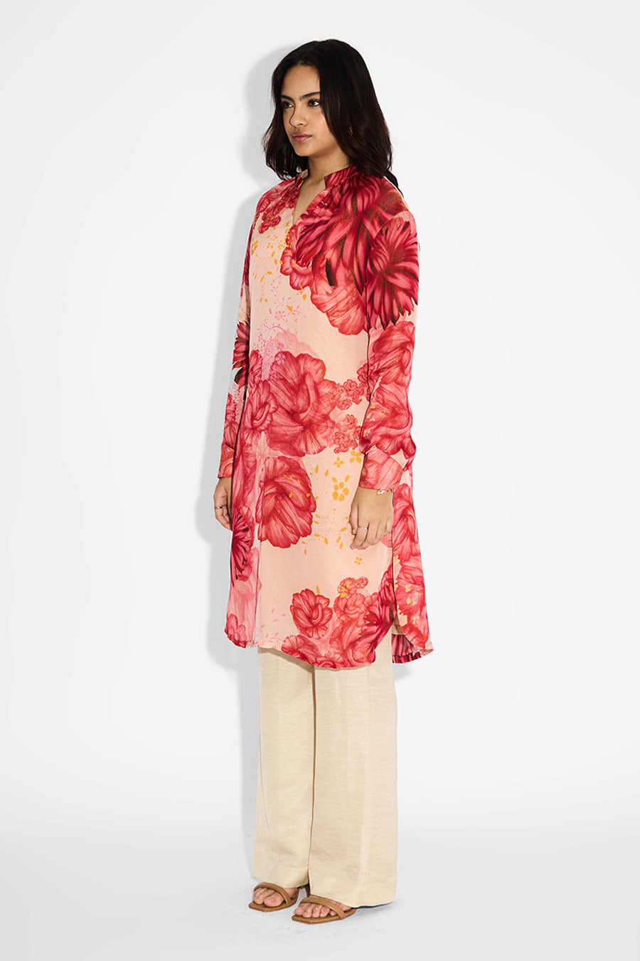 Pink Floral Printed Straight Kurta