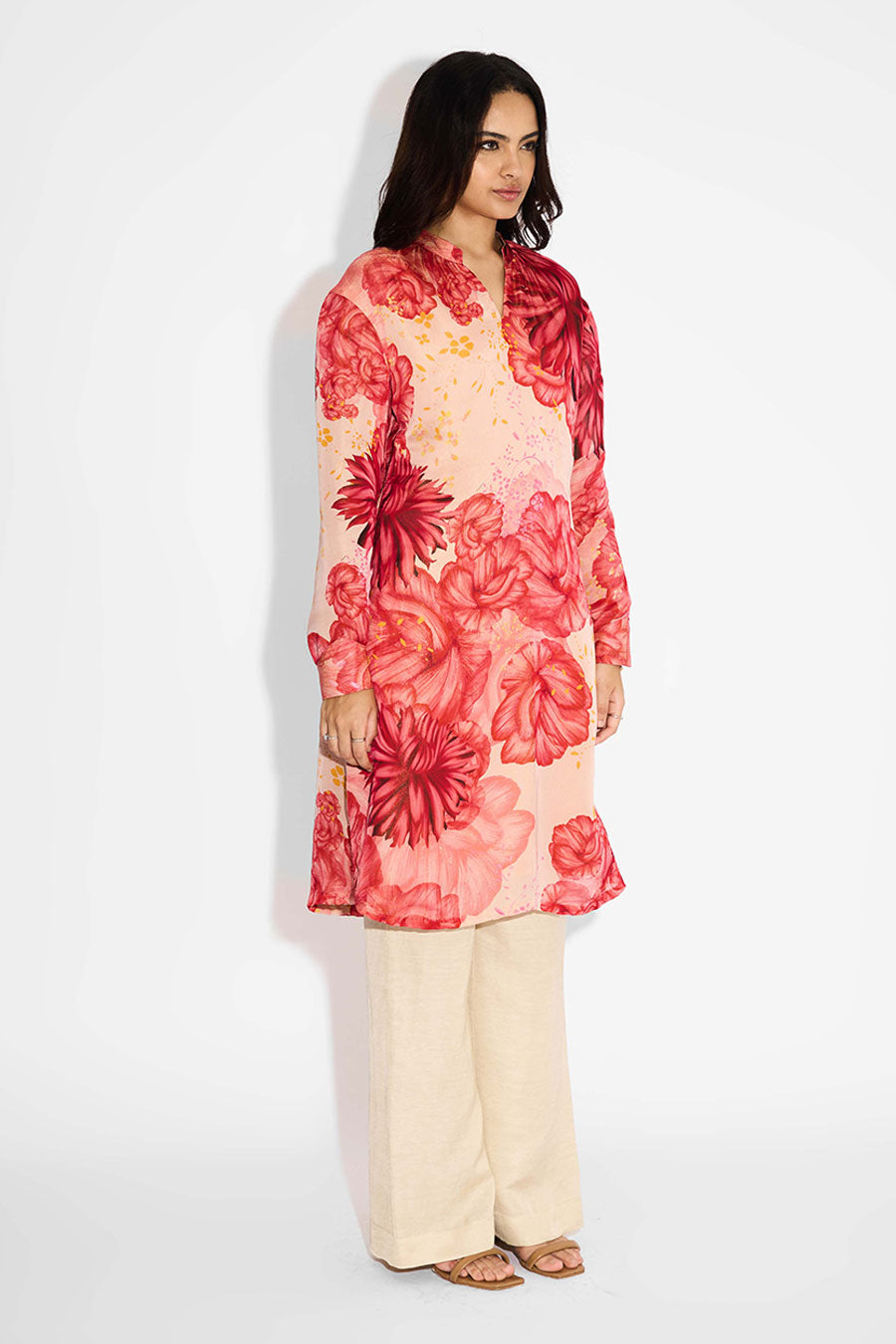 Pink Floral Printed Straight Kurta