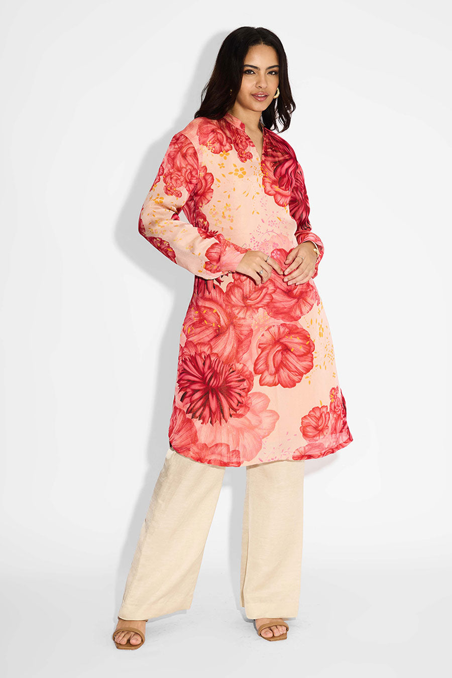 Pink Floral Printed Straight Kurta