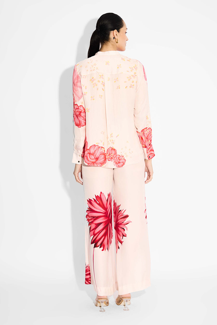 Pink Floral Printed Pintuck Shirt