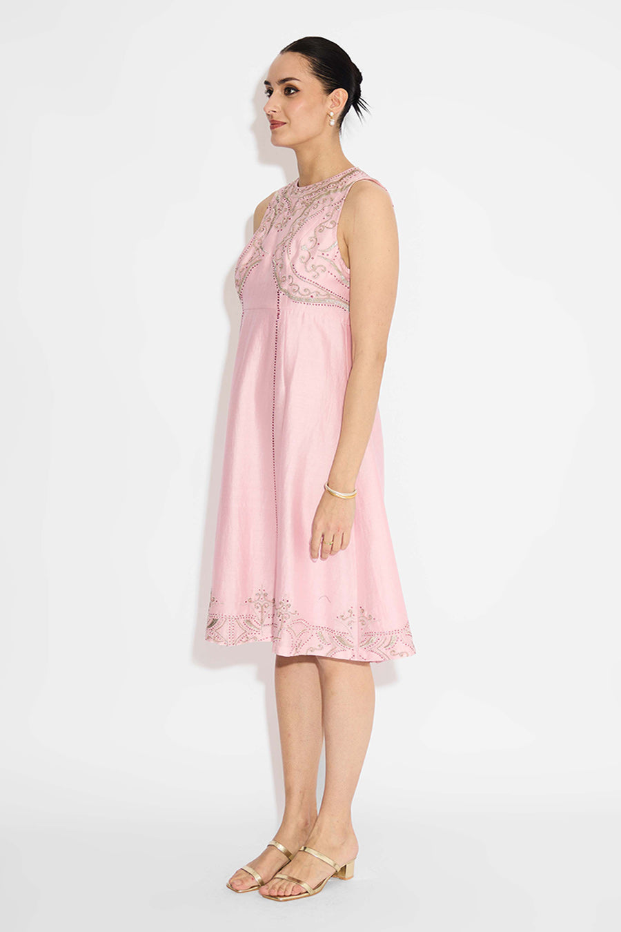 Pink Embellished Flared Dress