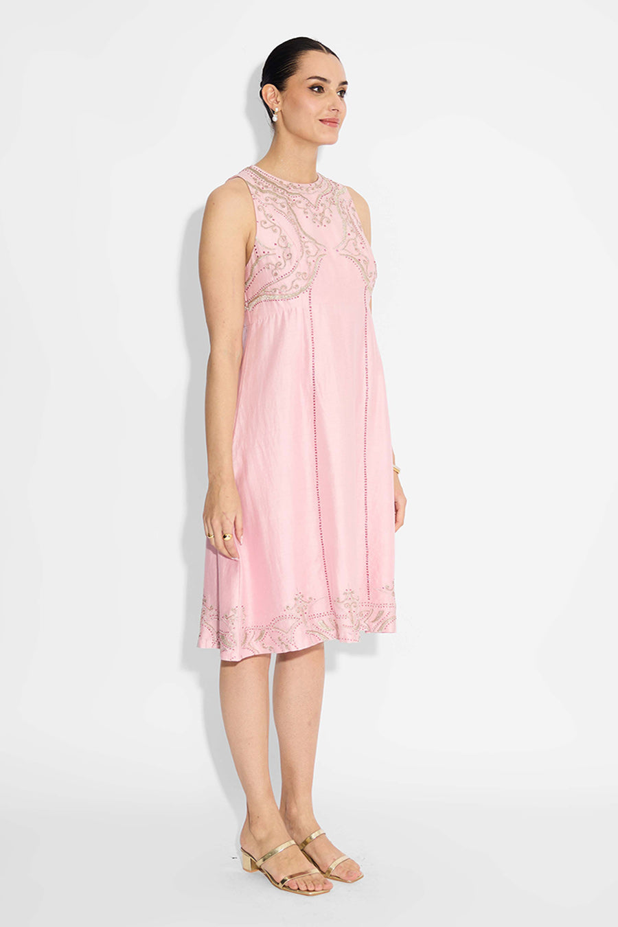 Pink Embellished Flared Dress
