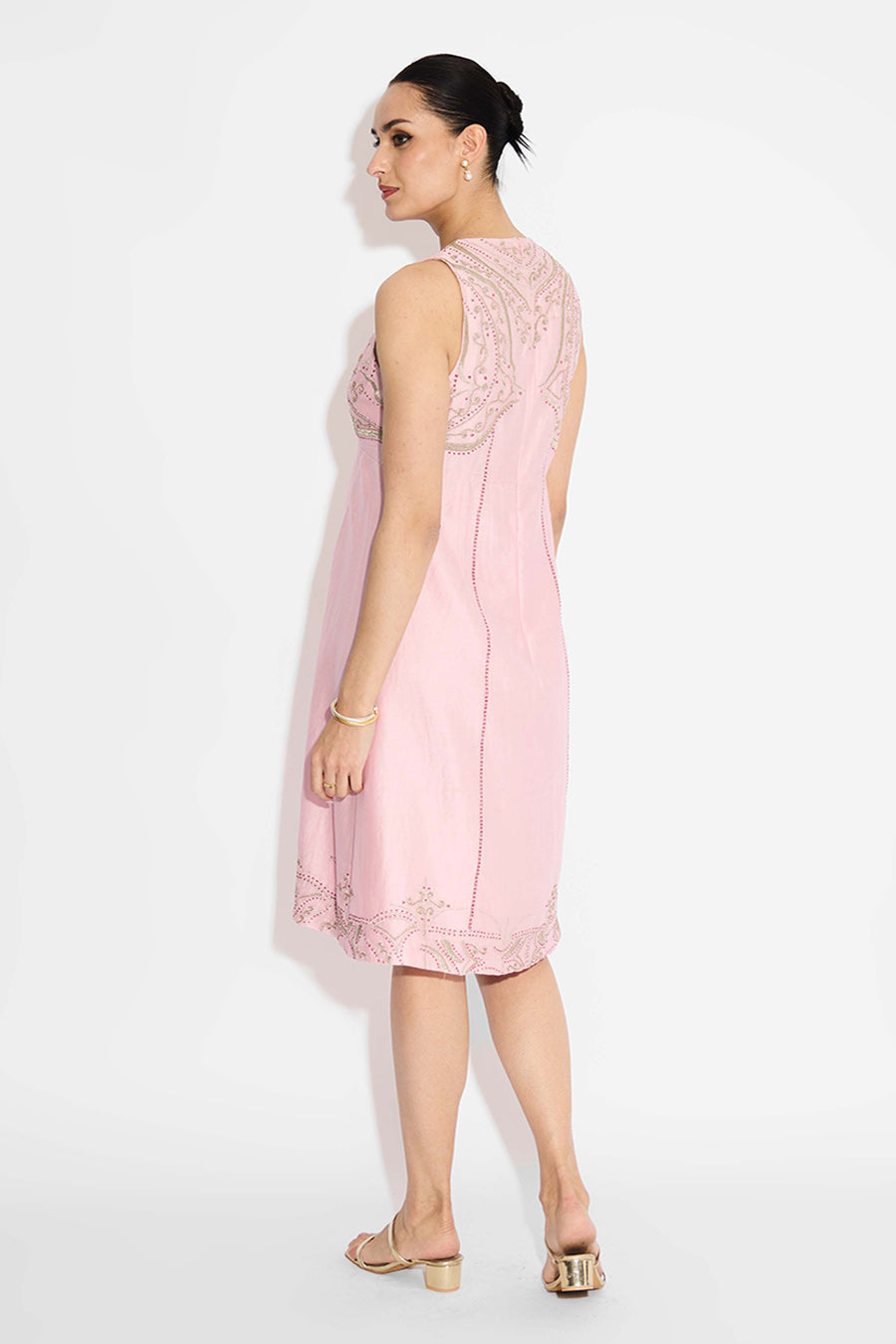 Pink Embellished Flared Dress
