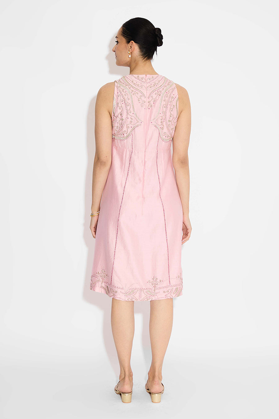 Pink Embellished Flared Dress