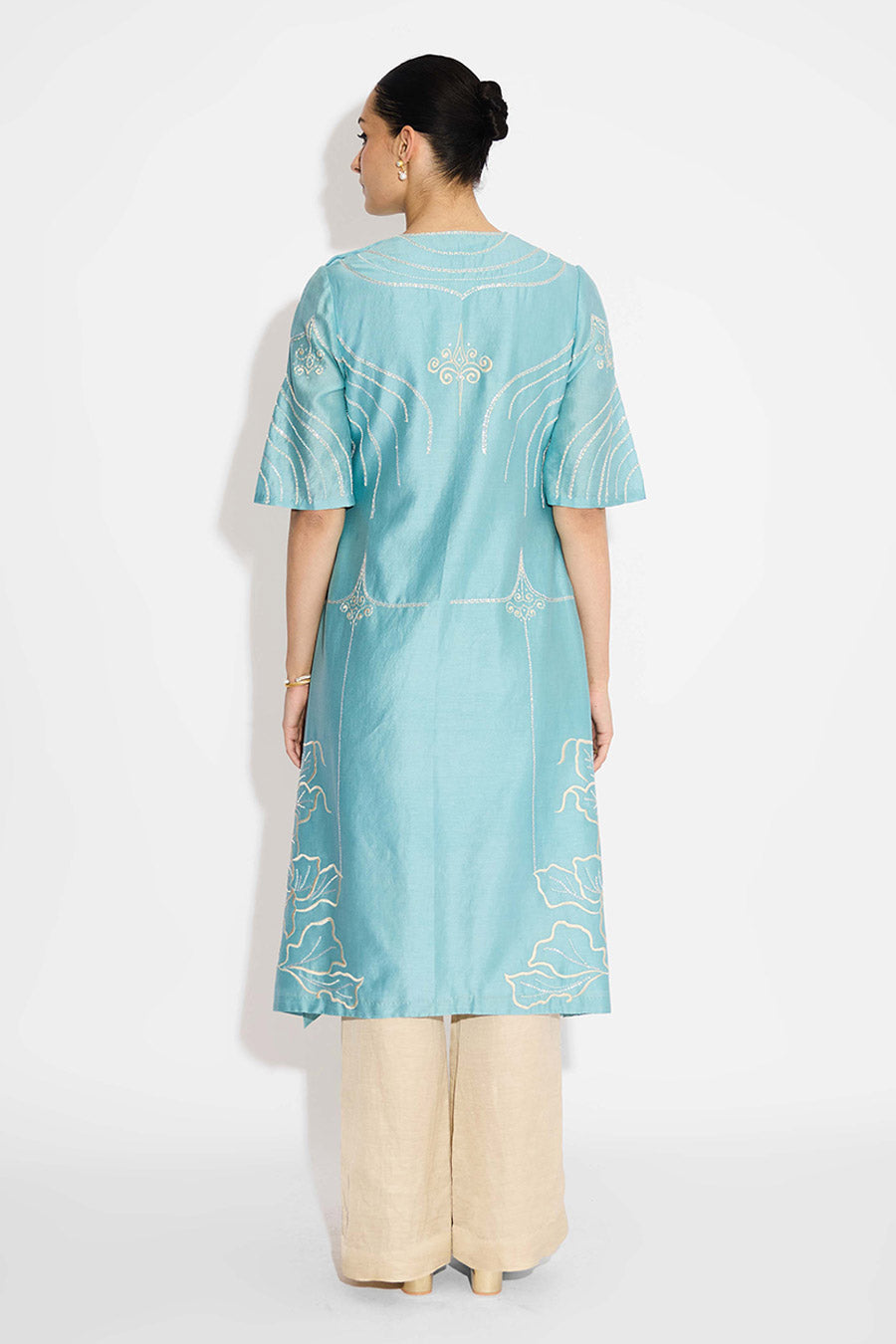 Aqua Blue Embellished Flared Kurta