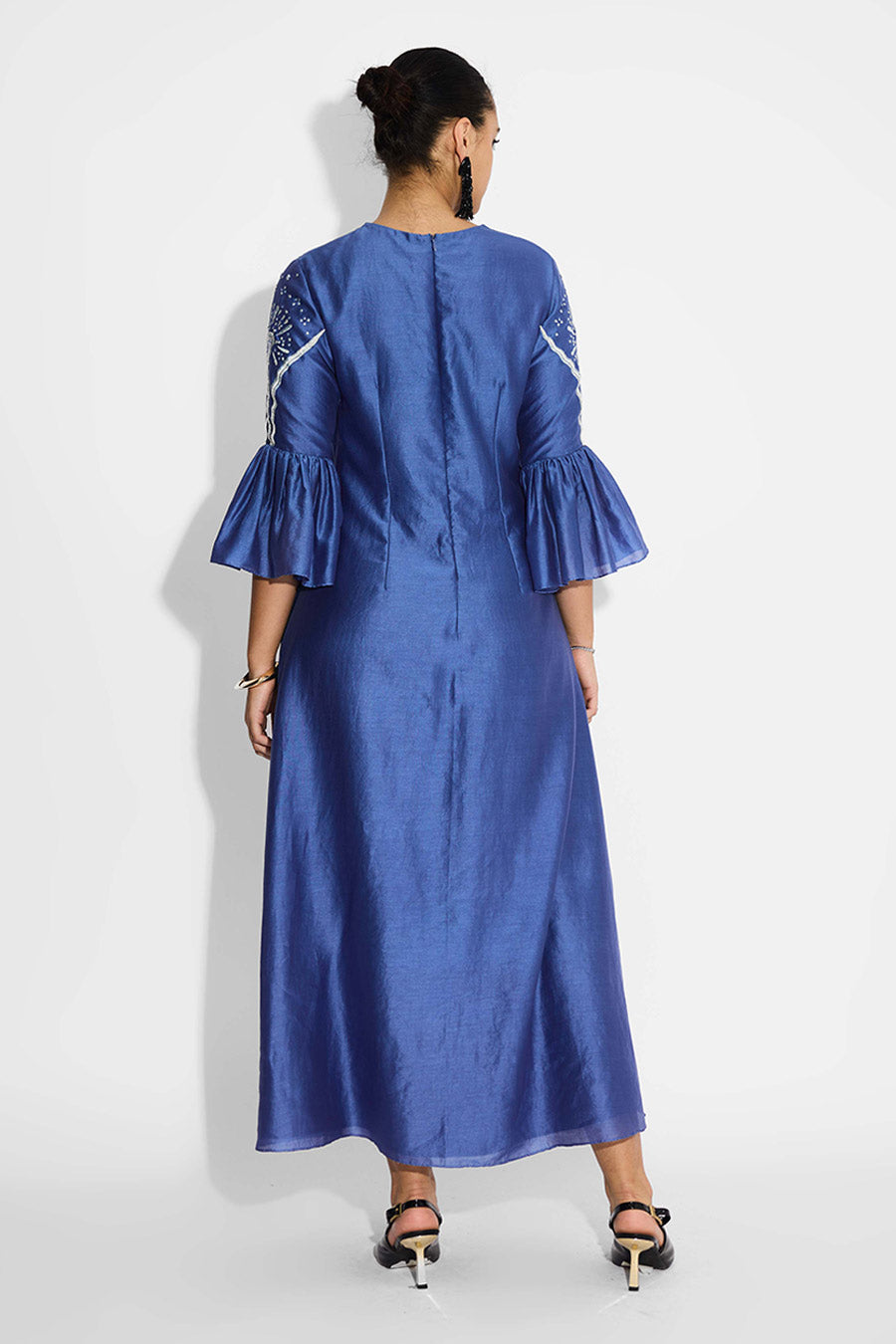 Indigo Embellished Peplum Sleeves Dress