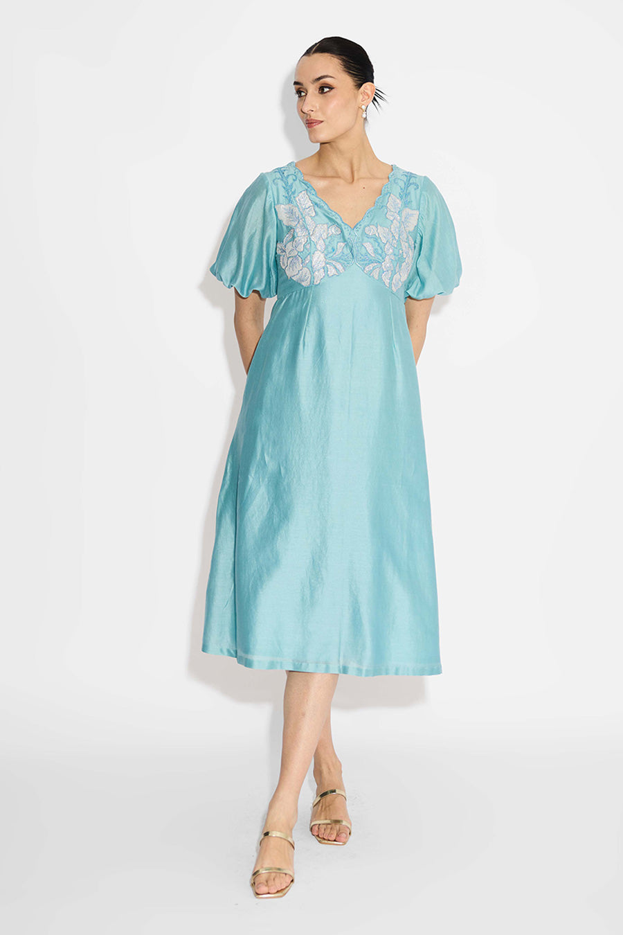 Aqua Blue Applique Embellished Dress