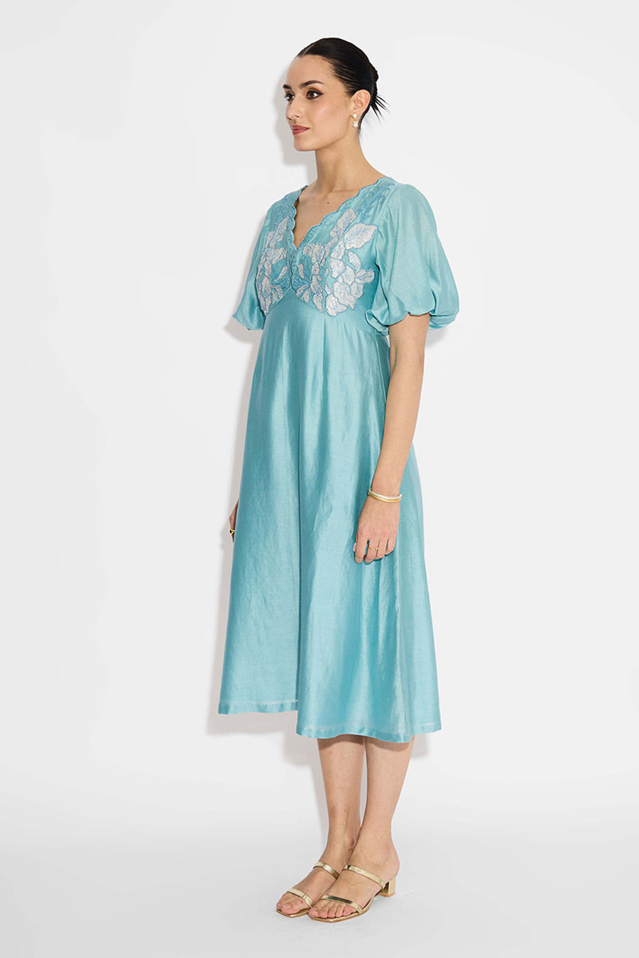 Aqua Blue Applique Embellished Dress