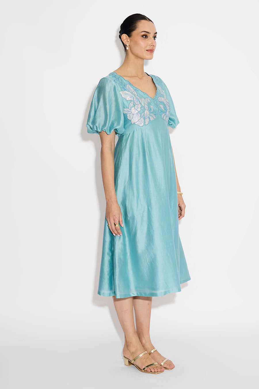 Aqua Blue Applique Embellished Dress