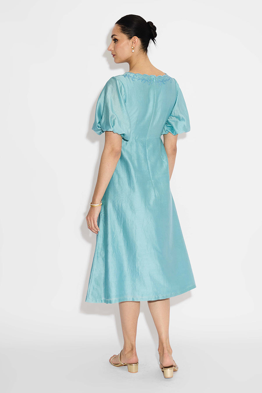 Aqua Blue Applique Embellished Dress