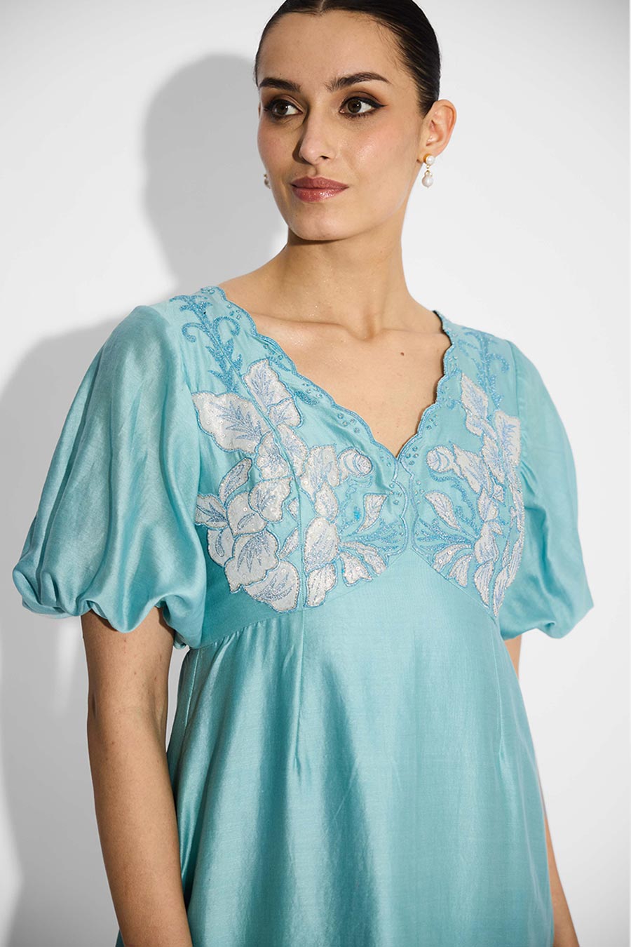 Aqua Blue Applique Embellished Dress