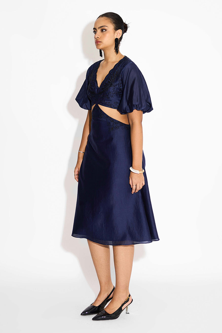 Navy Blue Embellished Cut-Out Dress