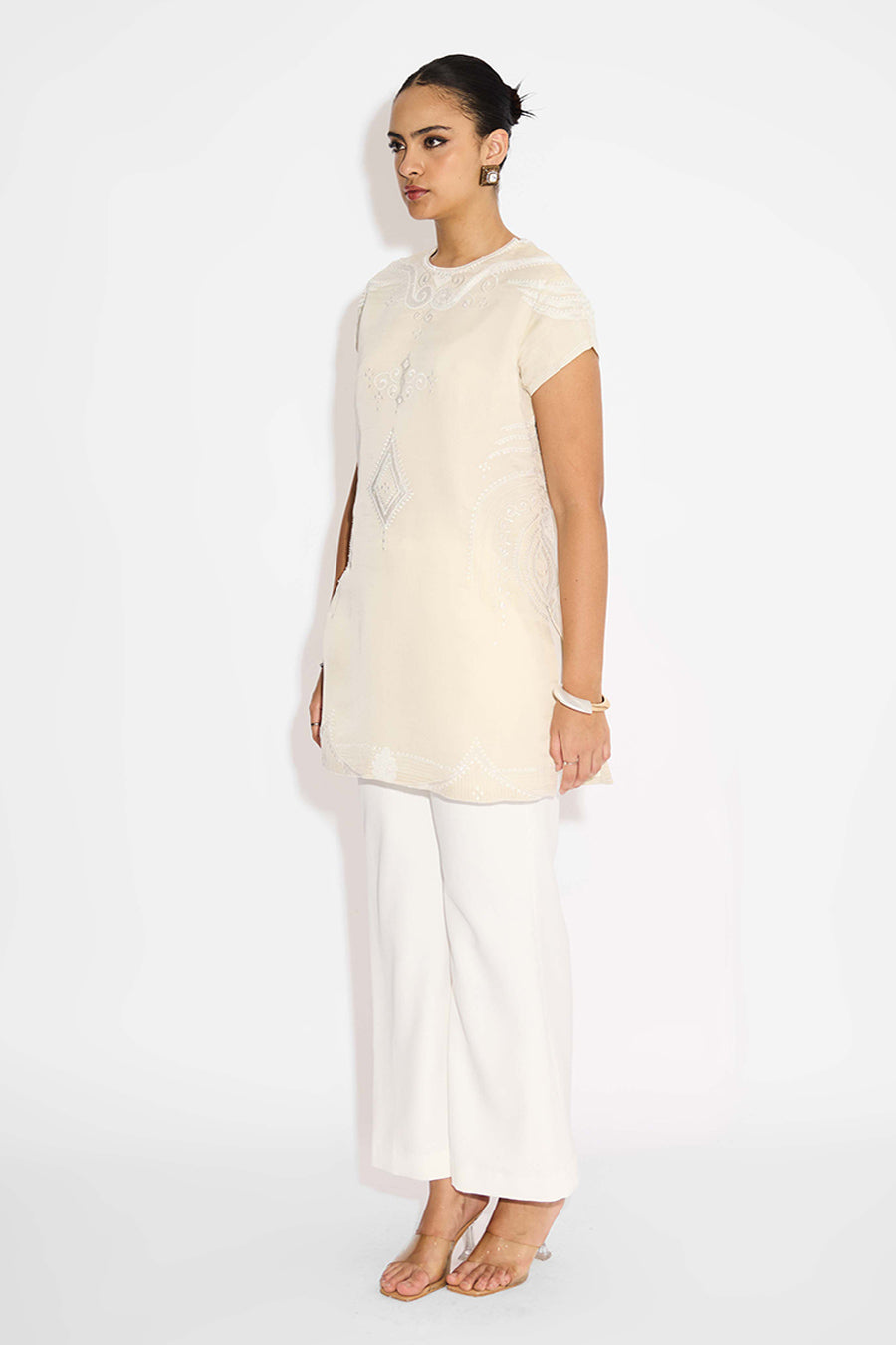 Ivory Embellished Short Kurta