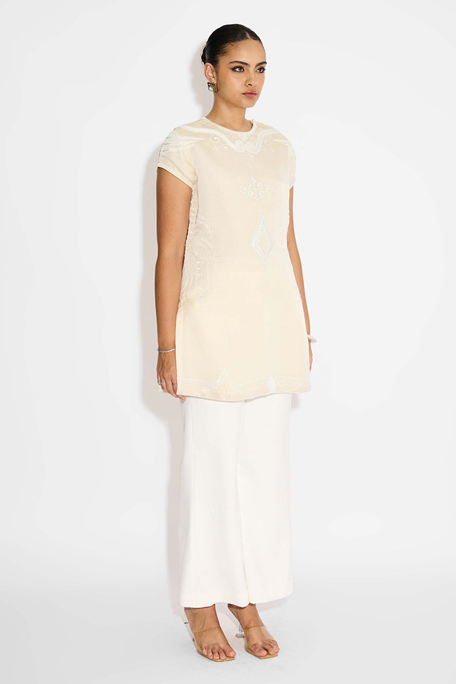Ivory Embellished Short Kurta
